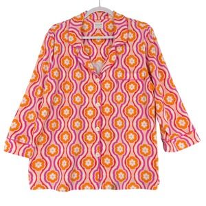 BedHead PJs Trina Turk Collab Pajama Top Geometric Floral Print Pink Orange L